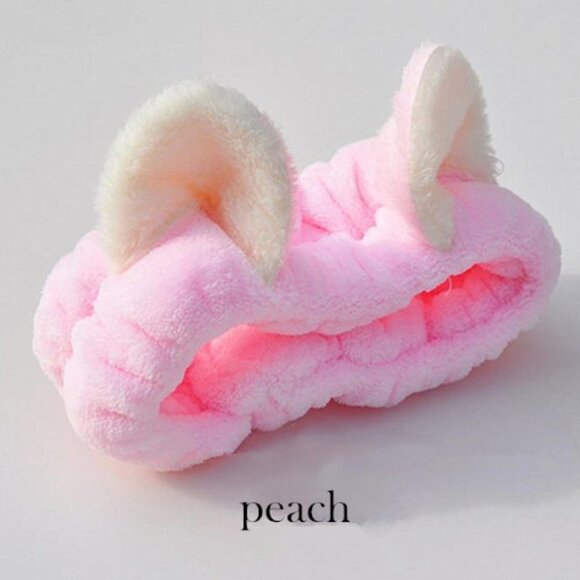 Premium Elastic Cat Ears Thick  Makeup FaceWash Shower Hair Headband c-peach - Picture 1 of 3